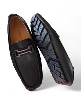 Bruno Marc Men's Black Leather Slip-On Loafers